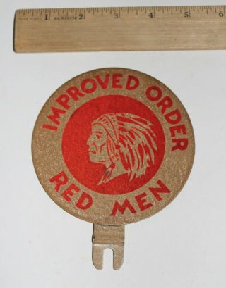 Vintage Improved Order Red Men License Plate Topper Attachment Advertising Frame