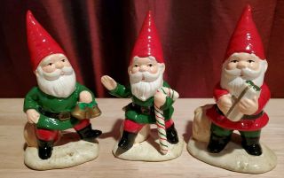 Vintage Set Of 3 Christmas Gnomes Elves By Lefton Holiday