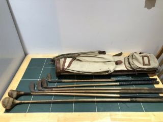 Antique Hickory Golf Clubs Lh Wm Gibson Matching Play Set Plus Bag And Woods
