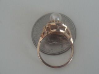 14k gold ring 10 small diamonds pearl vintage size 6 1/2 weight 4.  8 gms n/scrap 2