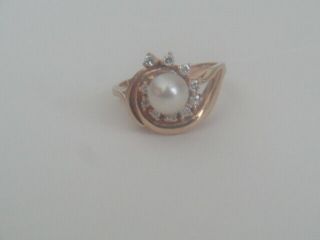 14k gold ring 10 small diamonds pearl vintage size 6 1/2 weight 4.  8 gms n/scrap 3