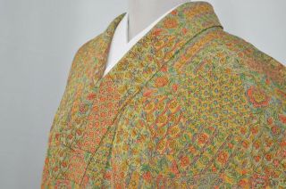 Vintage Silk Wedding Kimono:158cm Tall Khaki/green Calico/karakusa@kz27