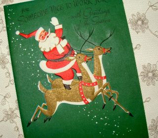 - Santa Rides A Pr.  Of Gold Reindeer - 1950 