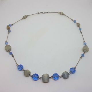 Vintage Art Deco Style Necklace Blue Cut Glass Edwardian Flapper Downton