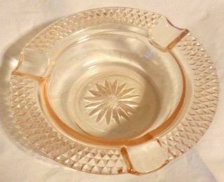 Vintage Art Clear Rose Pink Glass Ash Tray About Diamond Cut Edge