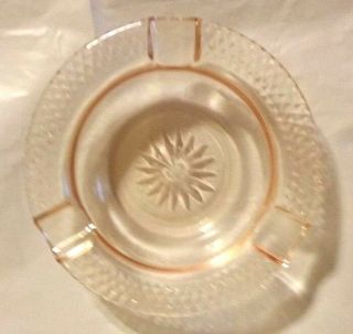 Vintage Art Clear Rose Pink Glass Ash Tray About Diamond Cut Edge 2