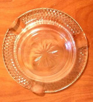 Vintage Art Clear Rose Pink Glass Ash Tray About Diamond Cut Edge 3
