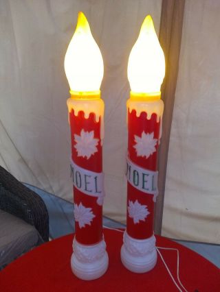 Vtg Blow Mold Christmas Candles 39 " Lighted General Foam Pair Red White