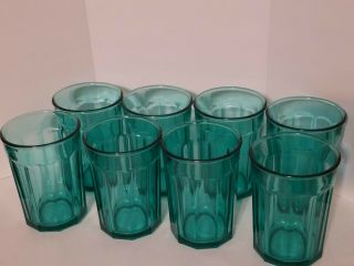 8 Vintage 750ml Teal Drinking Glasses Made In France