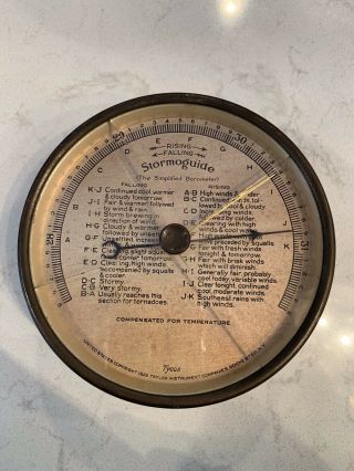 Antique Vintage Stormoguide Tycos 1922 Barometer Brass Taylor Thermometer