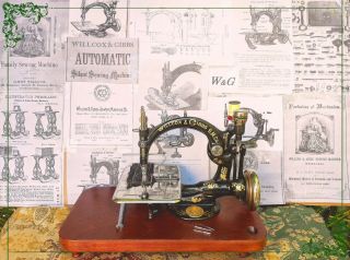 Willcox & Gibbs 64 Chain Stitch Antique Sewing Machine,  Wood Base For Belt,  1905