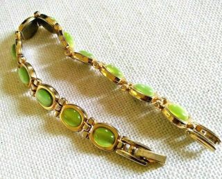 Vintage Gold Tone With Pale Green Cabochons Link Bracelet