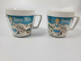 2 White Vintage Swiss Miss Thermo Serv Mugs.  Made In The Usa.