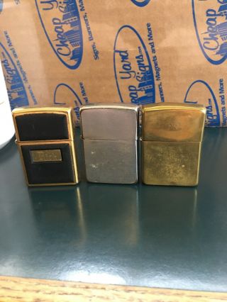 3 Vintage Zippo Lighters 2 Brass 1 Stainless