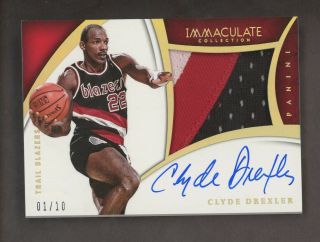 2014 - 15 Immaculate Premium Clyde Drexler 3 - Color Patch Auto /10 Gold