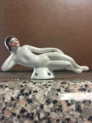 Antique Vintage 3.  5” Long German Art Deco Nude Bath Beauty Pincushion Half Doll