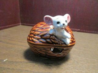 Vintage Ceramic Figurine - Mouse In Walnut - Made In Japan