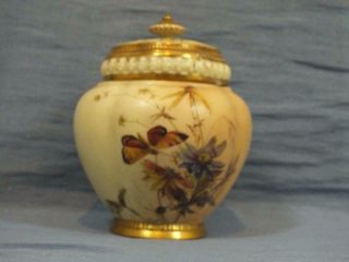 Antique Victorian Royal Worcester Blush Ivory Vase Raby Flowers & Insects C1892
