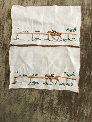 Vintage Equestrian Horse Racing Polo Hunting Napkins Towels Embroidered 13 Pc 2
