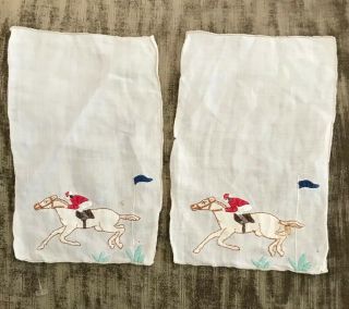 Vintage Equestrian Horse Racing Polo Hunting Napkins Towels Embroidered 13 Pc 3
