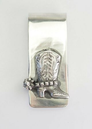 Vintage 925 Sterling Silver Cowboy Boot Western Style Money Clip