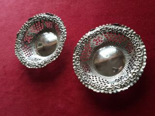91 G Matching Pair Sterling Silver Antique Pierced Dishes 12 Cms /4.  5 Inches