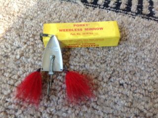 Porky Weedless Minnow Lure 2b Castings Minnow With 2 Red Tails And Box