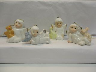 4 Vintage Christmas Around The World Bone China Angels With Animals Ornaments