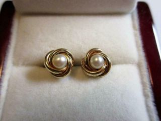 Vintage 9ct Gold & Pearl Stud Earrings - 1.  3g