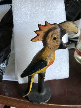 Vintage Antique Figural Cast Iron Paint Decorated Parrot Bottle Opener