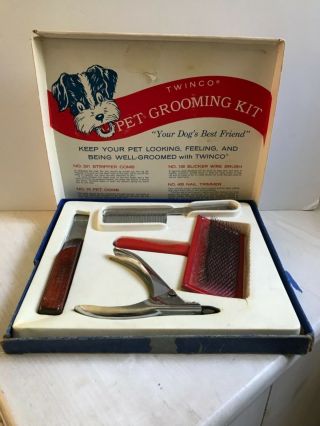 Vintage Twinco Pet Dog Grooming Kit Stripper Comb Nail Trimmer Wire Brush