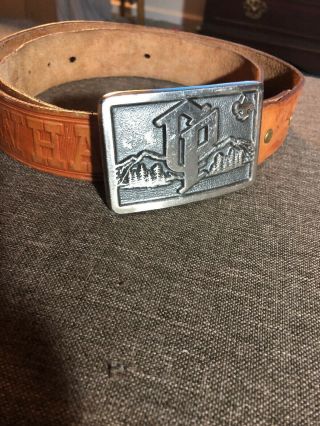 Camp Powhatan Vintage Boy Scout Tooled Leather Belt And Buckle,  Size 32 462