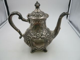 Fisher Sterling Silver Repousse Hand Chased Footed Coffee Pot Signed/marked