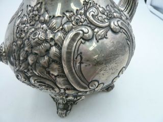 Fisher Sterling Silver Repousse Hand Chased Footed Coffee Pot Signed/Marked 2