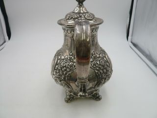 Fisher Sterling Silver Repousse Hand Chased Footed Coffee Pot Signed/Marked 3