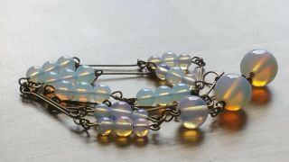Czech Moonstone Glass Bead Tassel Necklace Vintage Deco Style