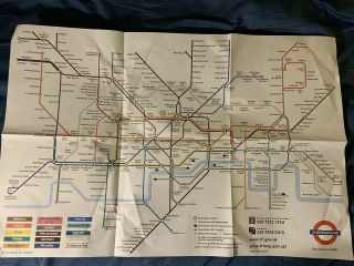 Vtg Tube Map London Underground Map Poster Gift Wrap 20 X 30”
