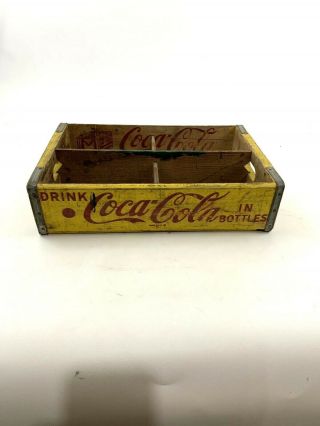 Vintage Coca - Cola Wooden Coke Yellow Soda Pop Crate Carrier Box Case Wood