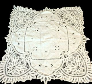 Battenburg Lace Table Cloth Needle Lace White Embroidery Crochet Cut Work Vtg