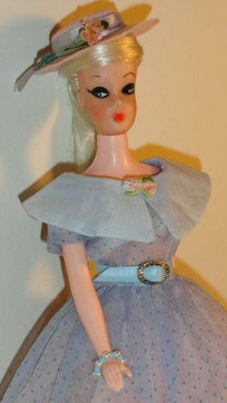 Vintage Barbie Clone Doll Platinum Swirl Ponytail Dress Hat Heels Belt Lingerie