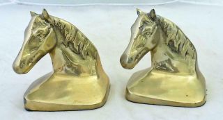 Vintage Solid Brass Horse Head Bookends Set Of 2 Equestrian