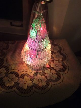 Vintage Beaded Christmas Tree Table Light With Silver Safety Pins Lights & Star
