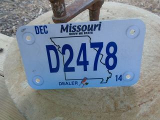 Vintage Missouri 2014 Motorcycle Dealer License Plate D2478