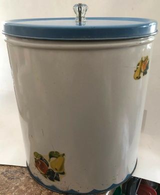 Large Vintage Tin Blue And White Kitchen Canister A - 1 - 2
