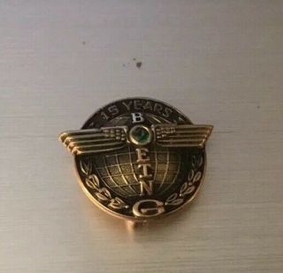 Vintage Boeing 15 Year 10k Gold Service Pin One Emerald Employee Award
