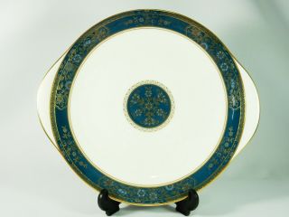 Vintage Royal Doulton Carlyle Cake Serving Plate Tray Blue Teal Gold H5018 China