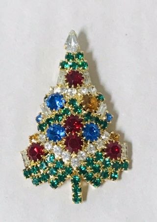 Vintage Eisenberg Ice Christmas Tree Pin Brooch Multi Color