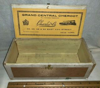 Antique Grand Central Cheroot Wood Cigar Box Vintage Tobacco Ny Train Station
