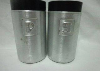 Vintage Polished Spun Aluminum Salt And Pepper Shakers Set Metal