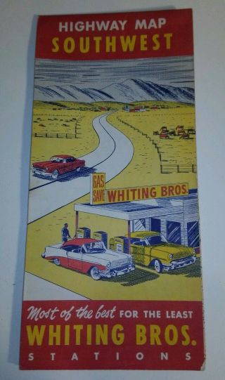 Vtg 1950s Whiting Bros.  Gas Service Station Folded Road Map Southwest